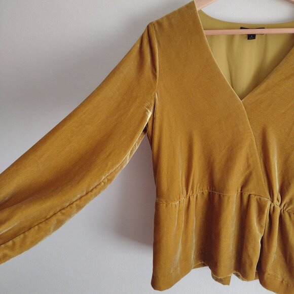 J.Crew Faux Wrap Velvet Blouse 8 Dijon Yellow Long Sleeve Top - Picture 5 of 11